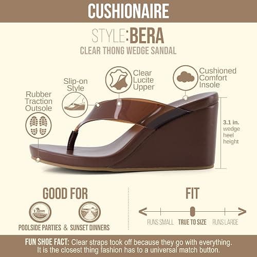 CUSHIONAIRE Bera Platform Thong Womens Sandals, Stylish Wedge Flip Flops for Women with Contoured Comfort Footbed thumbnail 4