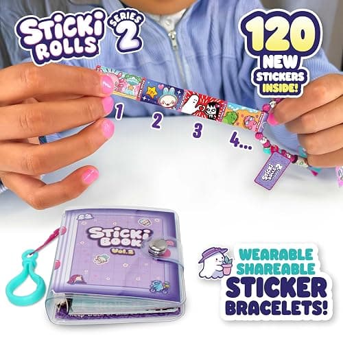 STICKI Rolls Sticki Book - The Original Wearable Shareable Toy Sticker Bracelet + Collection Book | Includes 120 Mini Stickers | Over 1000 Fun Sticker Designs to Collect! (Series 2) thumbnail 2