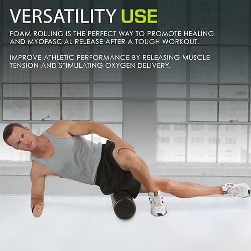 ProsourceFit High Density Foam Rollers 12 - inches long, Firm Full Body Athletic Massage Tool for Back Stretching, Yoga, Pilates, Post Workout Muscle Recuperation, Black thumbnail 5