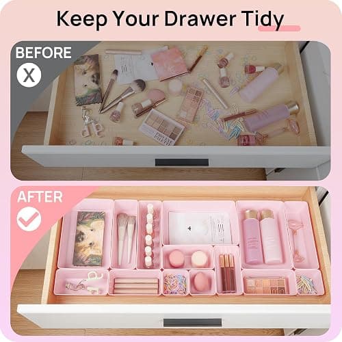 Vtopmart 25 PCS Plastic Drawer Organizers Set, 4-Size Versatile Bathroom and Vanity Drawer Organizer Trays, Storage Bins for Makeup, Bedroom, Kitchen Gadgets Utensils and Office thumbnail 3