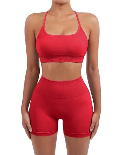 SUUKSESS Women Seamless Workout Sets Strappy Sports Bra High Waist Booty Shorts Outfits thumbnail 3