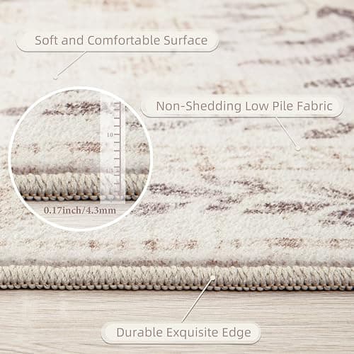 Rugs for Living Room 5x7 Rug, Washable Floral Boho Area Rug Non Slip Soft Low Pile Large Rugs for Bedroom Girls, Dining Room, Office, Kids Playroom(5'x7', Floral Beige) thumbnail 8