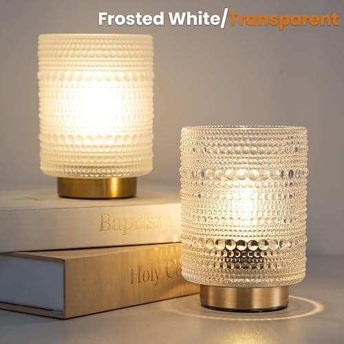 Battery Operated Lamp with Timer, Cordless Table Lamps with LED Warm Bulb | Small Lamp for Bedside, Wireless Lamp for Entryway/Dorm/Office/Patio/Living Room Decor, 2AAA Battery-powered, Transparent thumbnail 6