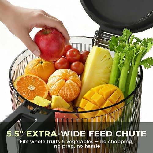 Cold Press Juicer, 5.5inch Wide Feed Chute Juicer Machine, Slow Masticating Juicer for Whole Vegetables & Fruits, Gray thumbnail 2