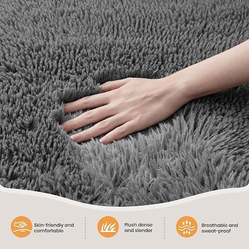 Zentavio Area Rugs for Living Room Grey Rugs for Bedroom 4x6 Carpet Fluffy Furry Soft Shag Aesthetic Plush High Pile Gray Throw Rug for Nursery Kids Room Dorm thumbnail 3