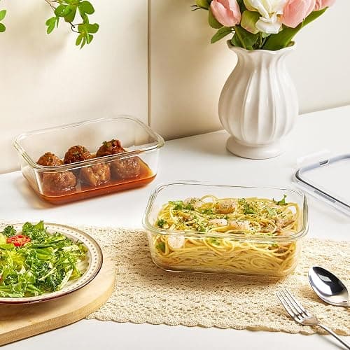 Vtopmart 2Pack 1860ml/63oz Large Glass Storage Containers with Lids, Meal Prep Food Container Set with Snap Airtight Lid for Baking, Microwave, Oven, Leak Proof, for Freezer, Dishwasher, Grey thumbnail 5