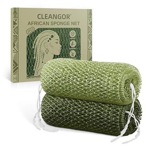 Cleangor 2Pcs African Net Sponge Authentic with Knots - Exfoliating Body | Scrubber for All Skin Types, African Bath Sponge, Wash Cloth, Gentle Exfoliation Shower Rag for Women Daily Use - Image 1