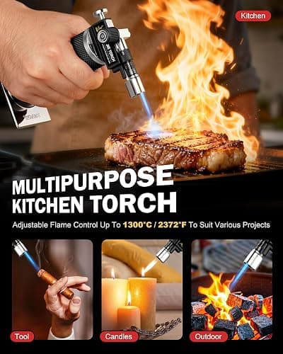 RAVS Butane Torch Lighter, DUAL Flame Mode Kitchen Torch, Refillable Cooking Torch Gun, Creme Brulee Torch Lighter, Blow Torch for Cooking, Welding, Mini Torch Soldering Torch, Butane is Not Included thumbnail 7