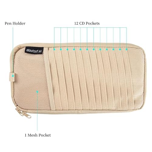 alavisxf xx Car CD Visor Holder, 12 Sleeves Organizer with Mesh Pocket | Durable Oxford Cloth, Holds 12 CDs/DVDs, 1 Pen Holder, 1 Back Inner Pocket, Disc Storage Organizer, Fits Most Vehicle Visors thumbnail 4