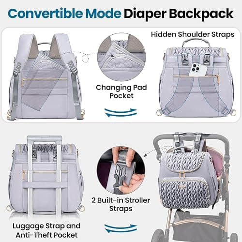 Tealari 4 in 1 Convertible Diaper Bag Backpack,Waterproof Baby Diaper Bag with Changing Pad,Converts into Baby Tote Bag,Diaper Backpack,Stroller Bag and Crossbody Diaper Bag thumbnail 4
