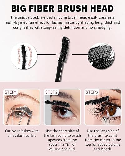Brown Waterproof Mascara, Lashes Extension Mascara with Dual-Sided Brush, Great for Lengthening and Volumizing Eyelashes, No Clumping Tube Máscara Volume and Length, Long Wear, Smudge-Proof-03 thumbnail 3