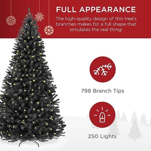 Best Choice Products Artificial Christmas Tree, 6ft Premium Pre-Lit Realistic Spruce Holiday Décor w/Dense Branches, Metal Base - Black Spruce thumbnail 5