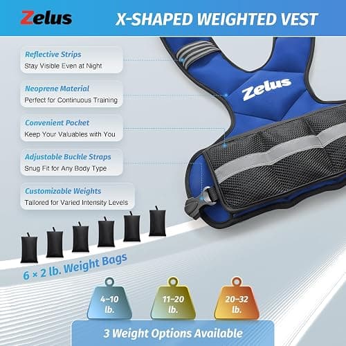 ZELUS Weighted Vest for Men and Women | 4-10lb/11-20lb/20-32lb Vest with 6 Ironsand Weights for Home Workouts | Adjustable Body Weight Vest Exercise Set for Cardio and Strength Training thumbnail 2