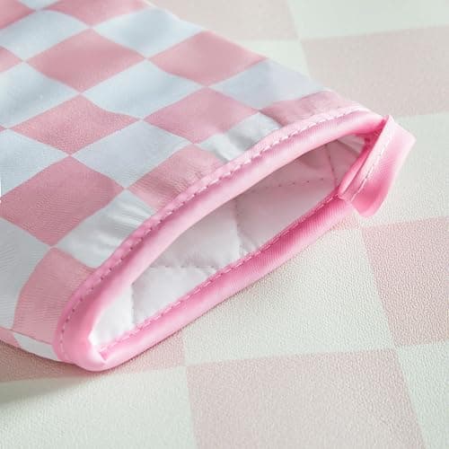 Ohocut Pink Checkered Oven Mitts Heat Resistant, Vintage Retro Checkerboard Cute Oven Mitts, Non-Slip Silicone Kitchen Gloves 1 Pair 7''x13'' thumbnail 7