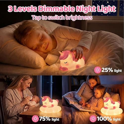 Mewaii Cloud Unicorn Night Light for Kids, Portable Lamp with Wireless Charging Cloud Base, 3-Level Dimmable & 30-Min Auto Timer, Gift for Girls, Baby Nursery Decoration thumbnail 2