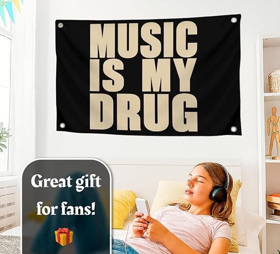 3x5 Feet Musical Quote Flag "Music Is My..." with Four Brass Grommets - Black Single Sided Musical Banner for Wall Decoration - Polyester Party Flags Man Cave - Wall Flag for College Dorm thumbnail 5
