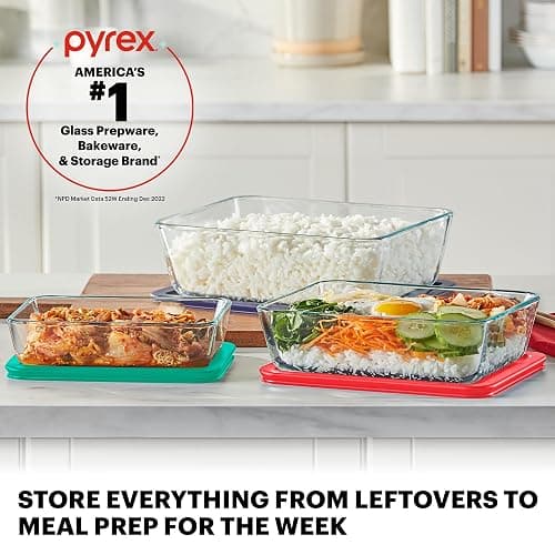 Pyrex Simply Store (5-Pack) Large Glass Food Storage Containers Set, (3, 6 & 11 Cup) Meal Prep Containers With BPA-Free Lids, Dishwasher & Microwave Safe thumbnail 3