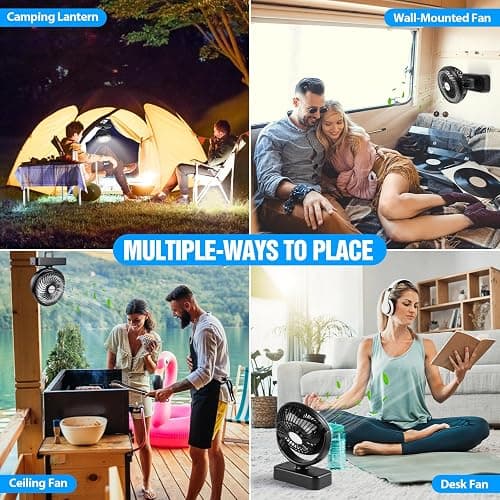 Portable Camping Fan with LED Lantern- 40H Work Time Rechargeable Battery Operated Fan with Hanging Hook for Tent Car RV Hurricane Emergency Outages Survival Kit thumbnail 2