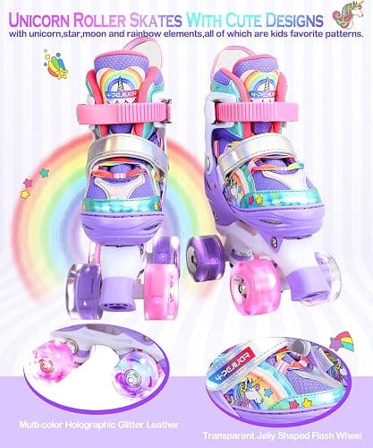 4-Pejiijar Rainbow Unicorn Kids Roller Skates for Girls Toddler Ages 2-4 5-8 8-12,Adjustable Roller Shoes with Luminous Wheels for Birthday Xmas Gifts thumbnail 2