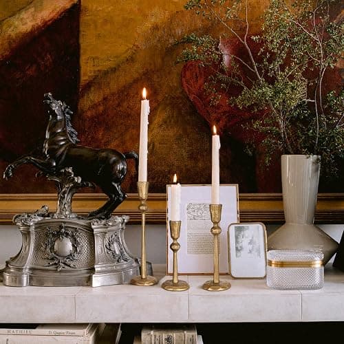 Antique Brass Iron Taper Candle Holder - Set of 3 Decorative Candle Stand, Candlestick Holder for Wedding, Dinning, Party thumbnail 2