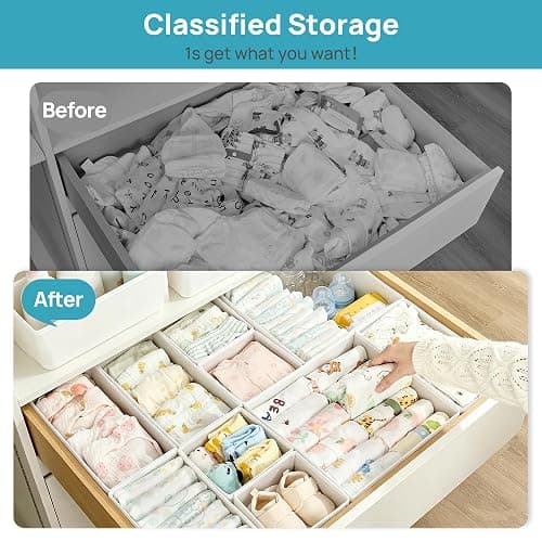 Vtopmart 18 Pack Baby Clothes Organizer, Fabric Drawer Drawer Bins, White | Nursery Drawer Storage, Baby Clothes Organization, Foldable Fabric Bins, Dresser Closet Organizer, Socks, Bras & Accessories thumbnail 3