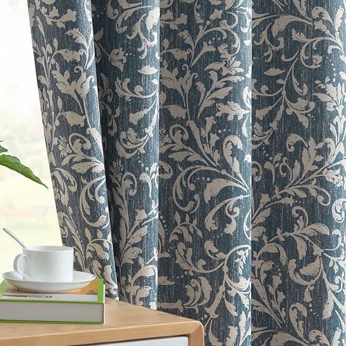 jinchan 80% Blackout Curtains for Living Room, Farmhouse Drapes with Scroll Floral Patterned for Bedroom, Extra Long Grommet Thermal Insulated Curtains, Vintage Drapes 108 inch Length 2 Panels Blue thumbnail 4