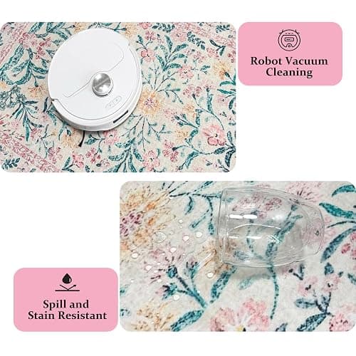 LKTRYFAM Machine Washable Floral Rugs for Living Room 3x5 Area Rugs, Vintage Non Slip Bedroom Rugs Ultra-Thin Soft Rug, Boho Low-Pile Throw Rug Stain Resistant Carpet for Girls Room Dorm (3x5ft,Pink) thumbnail 5