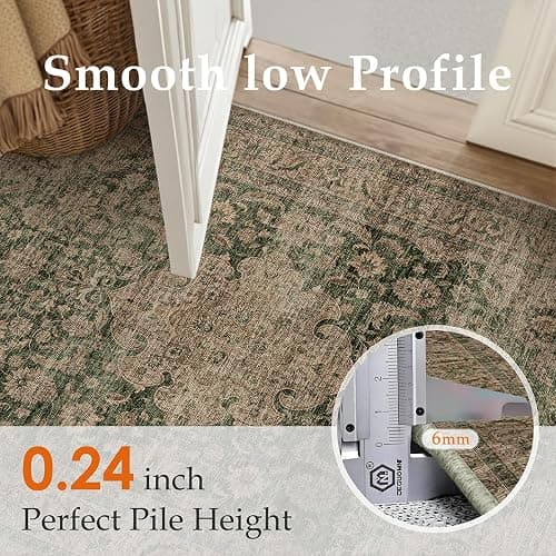 WondRg 8x10 Washable Area Rug Green Brown Vintage Non Slip Soft Low Pile Rug for Living Room Bedroom Dining Room Office Distressed Oriental Indoor Large Throw Carpet for Home Decor thumbnail 8