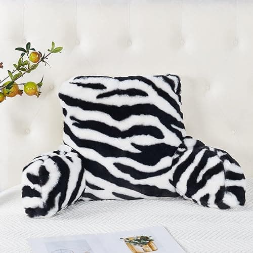 BYTIDE Animal Printed Assembly Needed Backrest Reading Bed Rest Pillow with Arms and Pockets for Sitting in Bed Couch Sofa, Removable Cover and Filling Seprated Set, 20" x 18" x 17", Zebra thumbnail 4