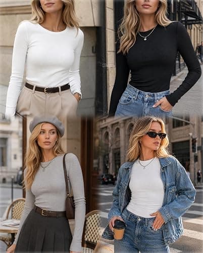 Zeagoo Women Long Sleeve Shirts Ribbed Slim Fit Tops Crewneck Basic Tee | Stretchy Ribbed Womens Tops Ideal for Business Casual, Work, Daily Wear, Going Out, Perfect for Summer and Fall Outfits thumbnail 2