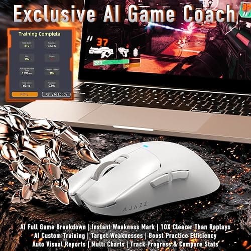A.JAZZ AJ200NLMC Wireless Gaming Mouse,Triple Mode (2.4G/Bluetooth/Wired),AI Voice Interaction, PAW3311 Sensor, 24000 DPI, 1000Hz, 63g Lightweight, 500mAh,Web Driver, Ergonomic Keel Frame, White thumbnail 4