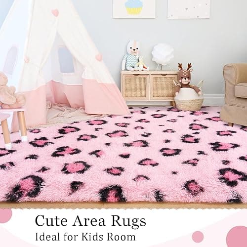 BENRON Pink Leopard Rugs, Soft Bedroom Living Room Decor 4x6, Cheetah Print | Non Shedding Fluffy Area Rug for Dorm Apartment Kids Room Decor Washable thumbnail 5