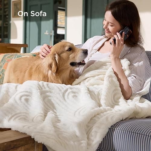 Bedsure Throw Blanket for Couch - Cute Soft Cozy Fall Blanket Gifts for Women Girls, Fuzzy Fluffy Fleece Throw for Bedroom Home Boho Decor, Anthropologie Room Dorm Decor Aesthetic, White, 50x60 Inches thumbnail 6