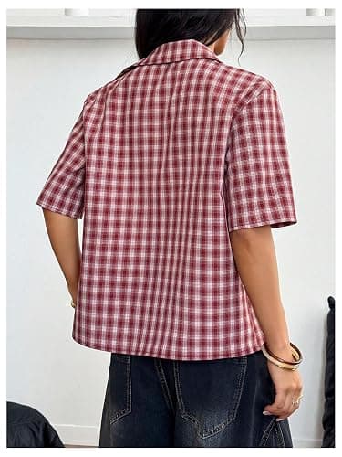 Milumia Women's Y2k Plaid Print Collared Button Shirt Short Sleeve Crop Tops Preppy Clothes Streetwear thumbnail 3