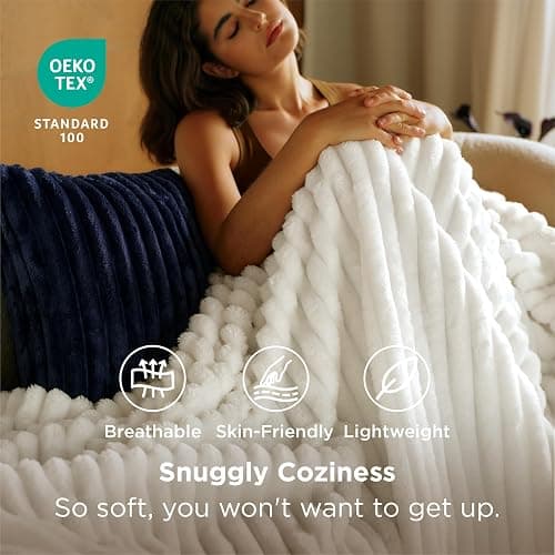 Bedsure GentleSoft Twin Blanket for Bed - Cozy Soft Blankets for Women, Cute Small Fleece Throws for Girls, Graduation Decorations Gift for Her Him School Dorm, Off White, 60x80 Inches thumbnail 4