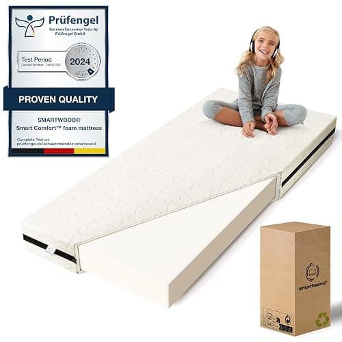 smartwood Matelas 90x190 Enfant – Mousse Matelas 12 cm – Mi-fermé H2 Certifié Oeko-TEX – Réversible – Housse Lavable Anti-Allergique et Respirante | Made in EU - Image 1