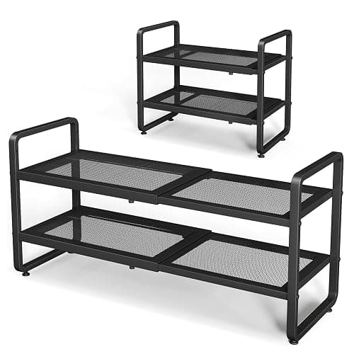 SNTD Shoe Rack - Expandable Shoe Organizer for Closet, Adjustable Metal Shoe Shelf Storage, Stackable Long Shoe Stand Holder for Garage, Entryway, Door Entrance (Black, 2-Tier) - Image 1