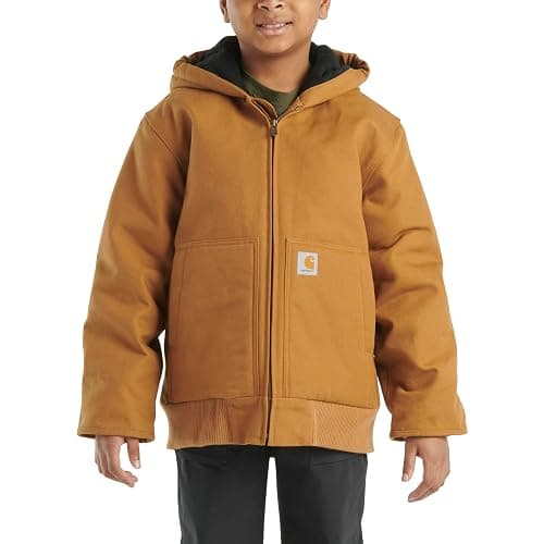 Carhartt Boys' Flannel-Lined Hooded Canvas Insulated Zip-Up Jacket thumbnail 2