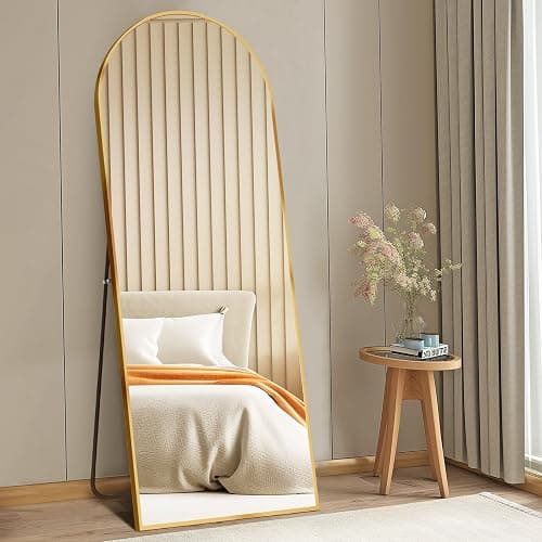 DUMOS 56"x15" Arched Full Length Floor Mirror, Full Body Mirror with Stand, Shatterproof Tempered Glass, Modern Aluminum Alloy Frame, Free Standing or Leaning for Home Decor, Gold thumbnail 6