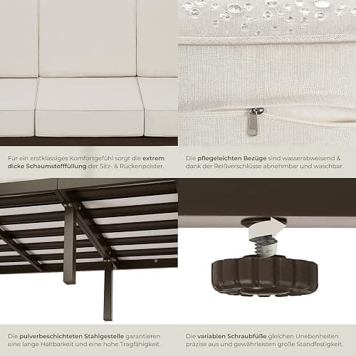 tectake® Gartenlounge Outdoor Set, Sofa 3 Sitzer 2X Gartensessel, Relaxsessel Garten mit Gartenbank, Gartenmöbel, Balkonmöbel, Terrassenmöbel, Wintergarten, Sitzecke Outdoor - 5 Sitzplätze - 5 Sitzplätze // 1 Sofa + 2 Sessel thumbnail 7