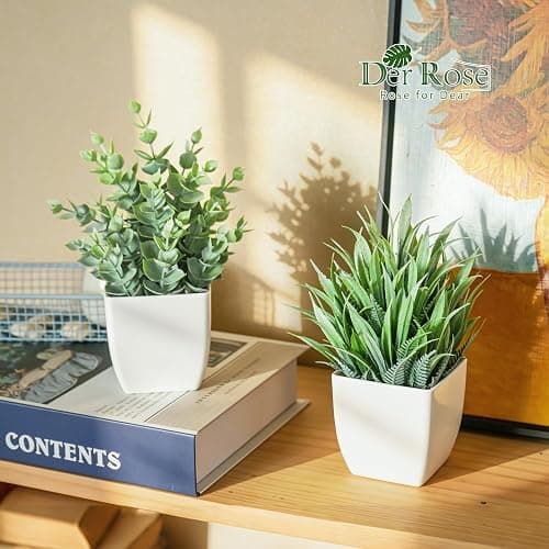 Der Rose 2 Pack Fake Plants Small Plants for Bathroom Office Decor | Mini cute faux plants, table desk home laundry room entryway decor, bathroom classroom decor, maintenance-free thumbnail 7