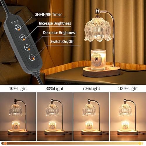 MEIXISUE Candle Warmer Lamp with Timer and Dimmer,Electric Gold Light Gifts for Women Melt Wax Warmer Lamp with 2 Bulbs for Candle Jars House Warming New Home Decor Bedroom thumbnail 4