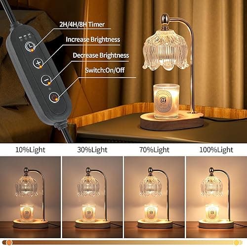 MEIXISUE Candle Warmer Lamp with Timer and Dimmer,Electric Gold Light Gifts for Women Melt Wax Warmer Lamp with 2 Bulbs for Candle Jars House Warming New Home Decor Bedroom - Gold ‎flower thumbnail 4