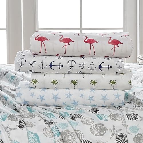 Great Bay Home Full Coastal Microfiber Sheet Set - 4-Piece Nautical-Printed, Ultra-Soft Sheets - Beach-Themed Bedding Sheets & Pillowcases (Starfish - Blue) thumbnail 7