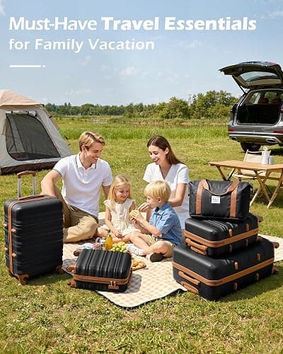 LONG VACATION 6 Piece Luggage Set Carry on Suitcase with ABS+PC hardshell, Spinner Wheels & YKK Zipper TSA Lock (BLACK-BROWN, 6 piece set) thumbnail 9