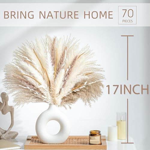 70PCS Natural Dried Pampas Grass Boho Home Decor Bouquet Phragmites Dried Flowers Bouquet for Wedding Floral Arrangements Home Decorations (70PCS) thumbnail 2
