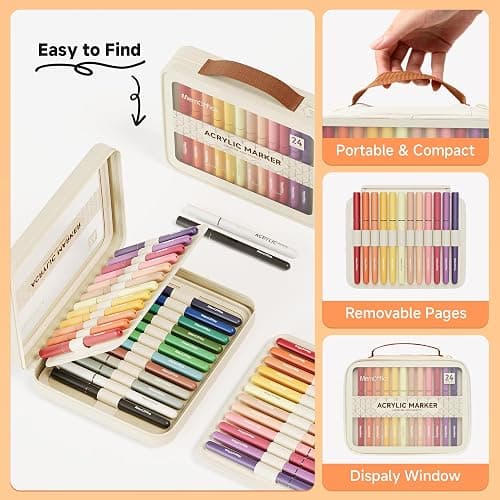 MemOffice Direct Liquid Acrylic Paint Markers, 24 Colors Brush Tip Pens with Carrying Case, No Bleed, Waterproof, for Rock, Wood, Canvas, Glass, Fabric, DIY Crafts for Adults thumbnail 4