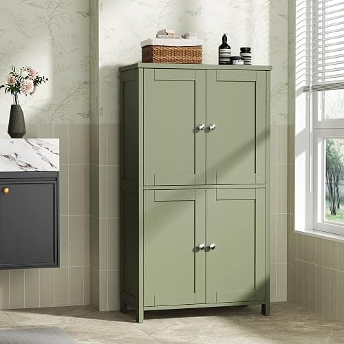 Shintenchi Bathroom Storage Cabinet with Doors and Shelves, Floor Cabinets for Washroom Furniture, Laundry Room, Organization with Adjustable Shelf, Green thumbnail 2