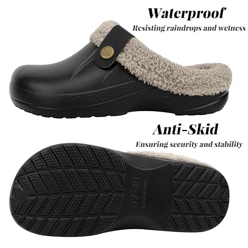 ChayChax Women and Men Fur Lined Clogs Memory Foam Warm Fuzzy Slippers Winter Waterproof Indoor Outdoor Slipper thumbnail 7
