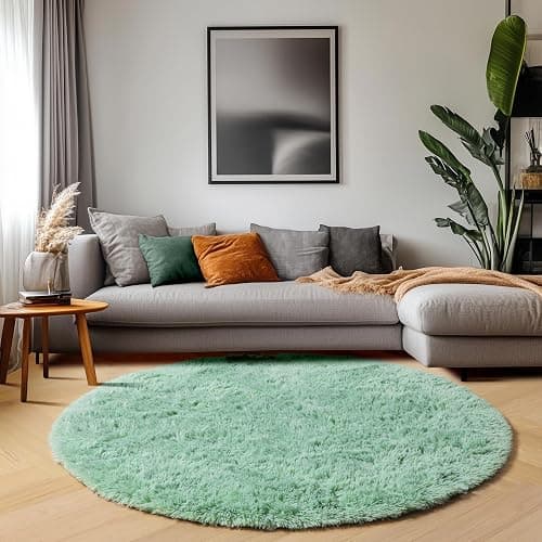 ONASAR Sage Green Round Area Rug 4ft, Fluffy Soft Bedroom Circle Rugs for Kids Girls Boys Teen Dorm Room, Cute Furry Plush Shaggy Carpet for Nursery Living Room Playroom Christmas Home Decor thumbnail 8